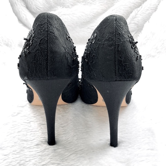 Badgley Mischka Black SANOMA Embellished beaded Lace heels Sz 7 1/2 M - Picture 7 of 11